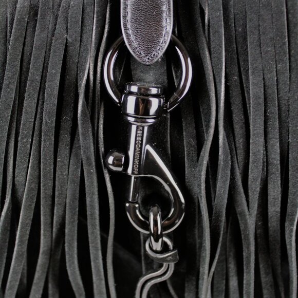Rebecca Minkoff - Megan Black Suede and Leather Shopper Tote with fringe - Picture 7 of 8